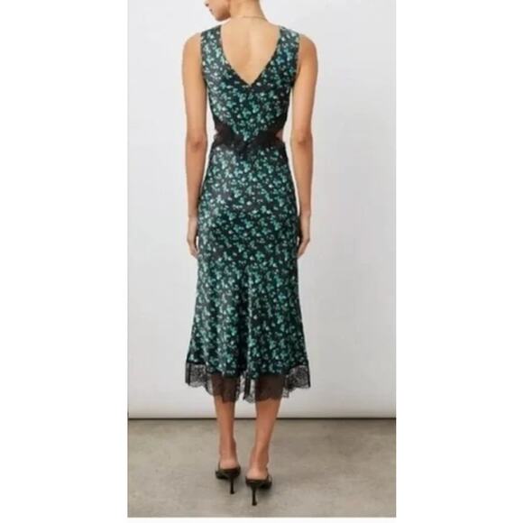 Rails Pandora Mint Floral Satin Crepe Midi Cut Out Lace Trim Dress Small - Picture 2 of 15